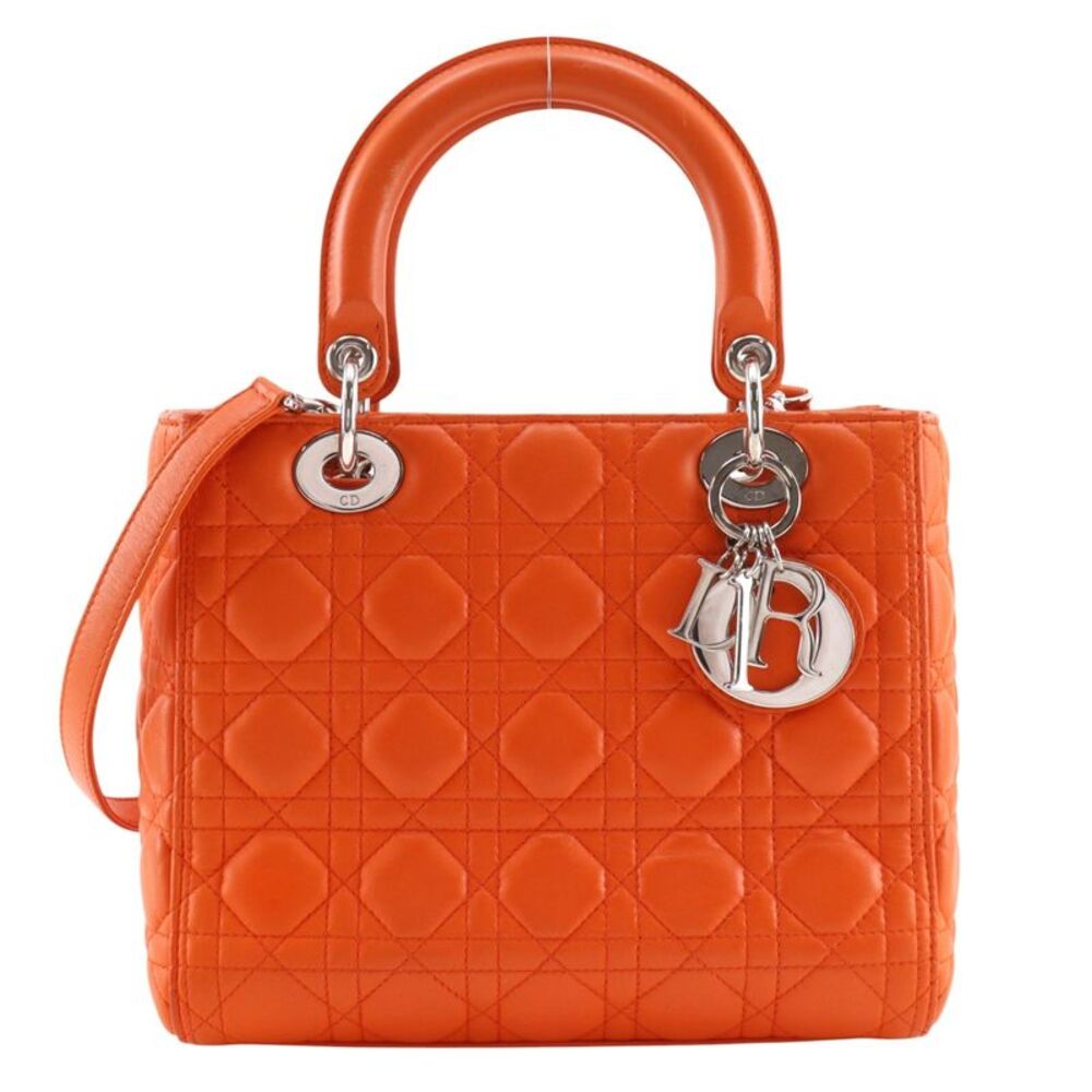 Christian Dior Lady Dior Cannage Orange Leather Handbag